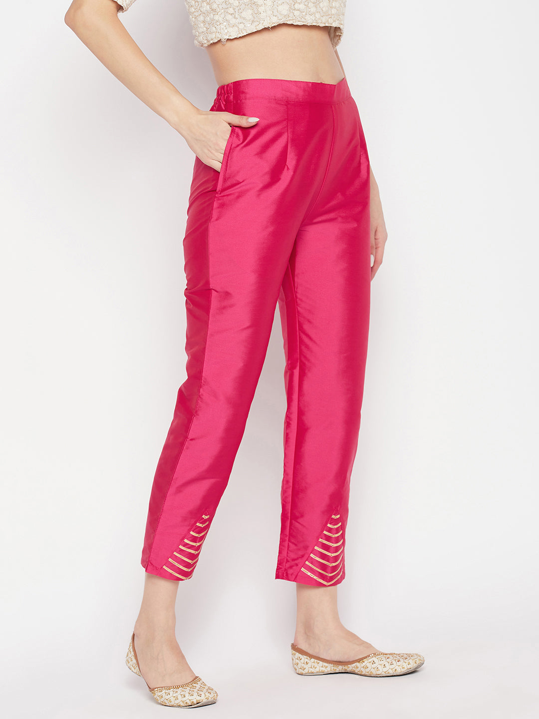 Clora Magenta Solid Taffeta Silk Trouser