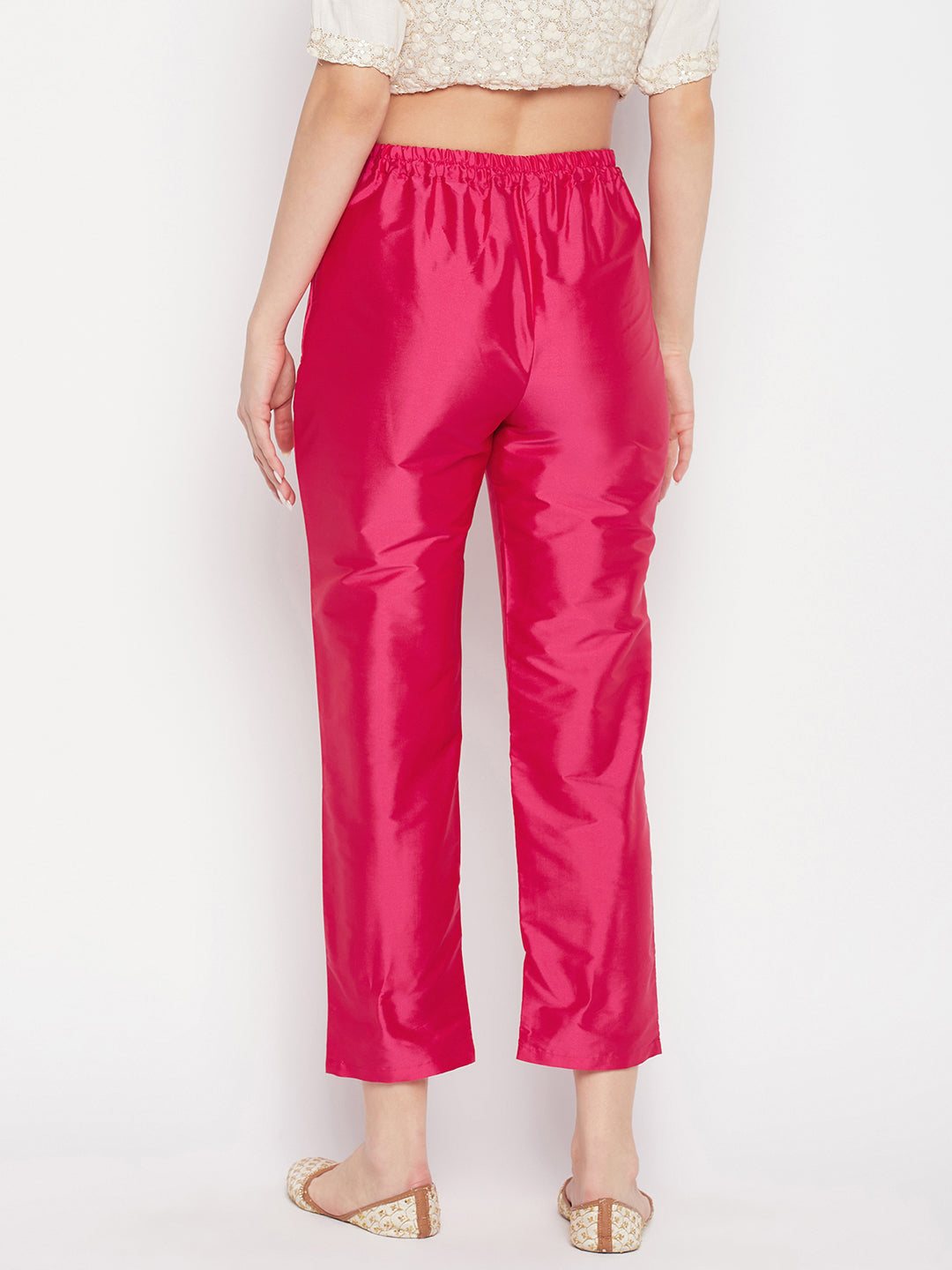Clora Magenta Solid Taffeta Silk Trouser