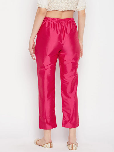 Clora Magenta Solid Taffeta Silk Trouser