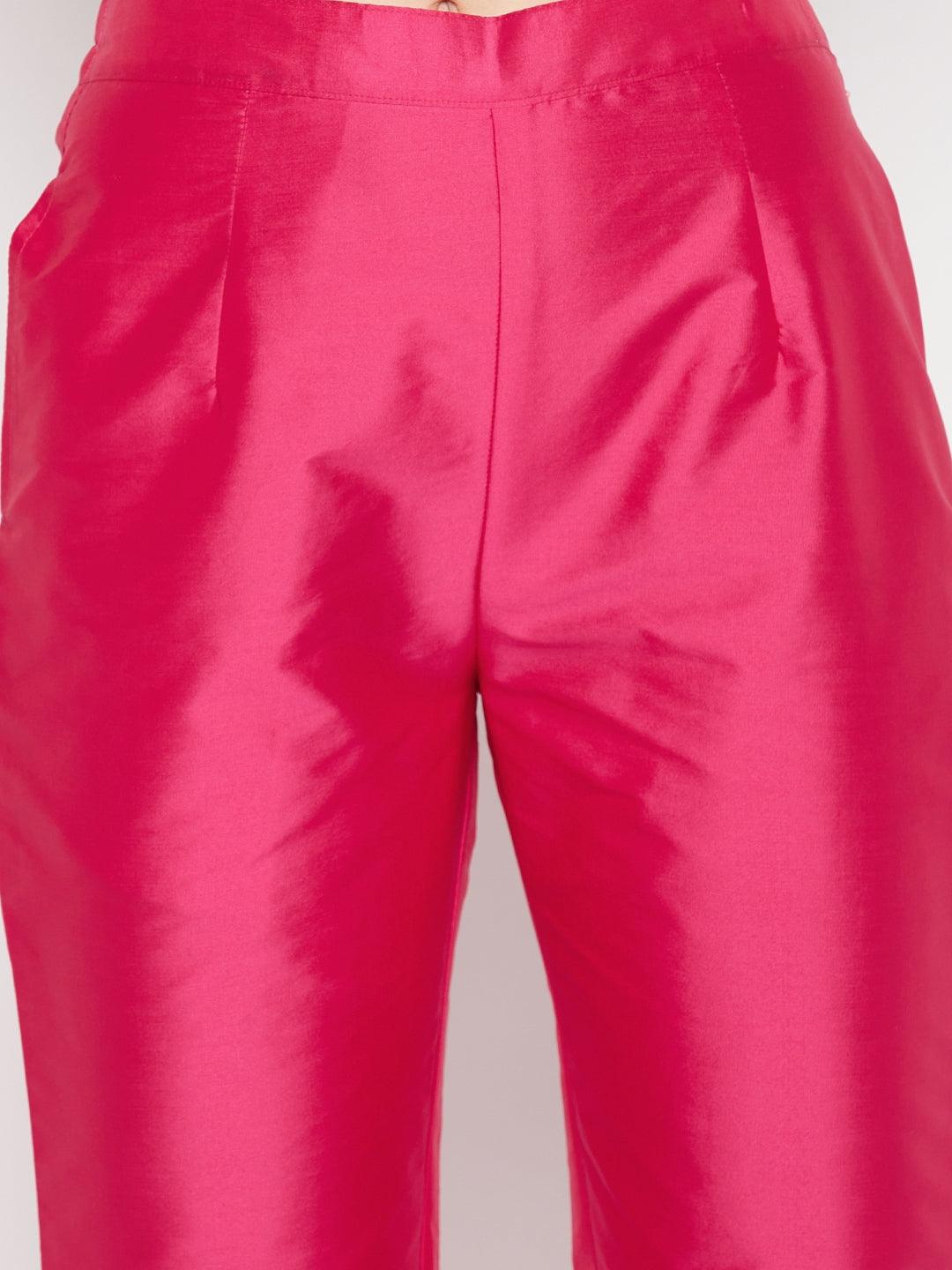 Clora Magenta Solid Taffeta Silk Trouser