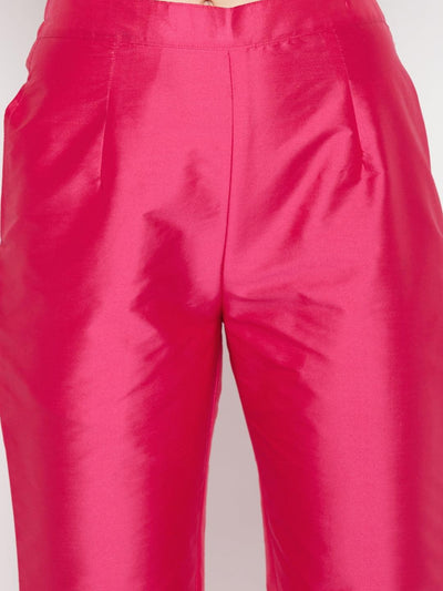 Clora Magenta Solid Taffeta Silk Trouser