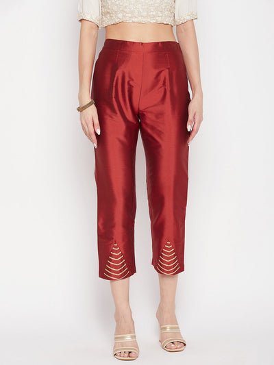 Clora Rust Solid Taffeta Silk Trouser
