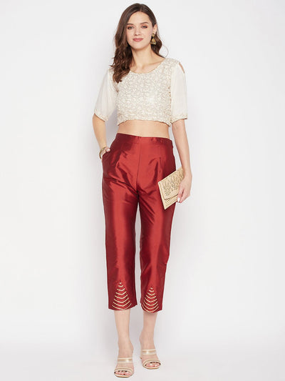 Clora Rust Solid Taffeta Silk Trouser