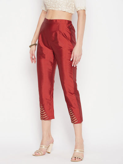 Clora Rust Solid Taffeta Silk Trouser