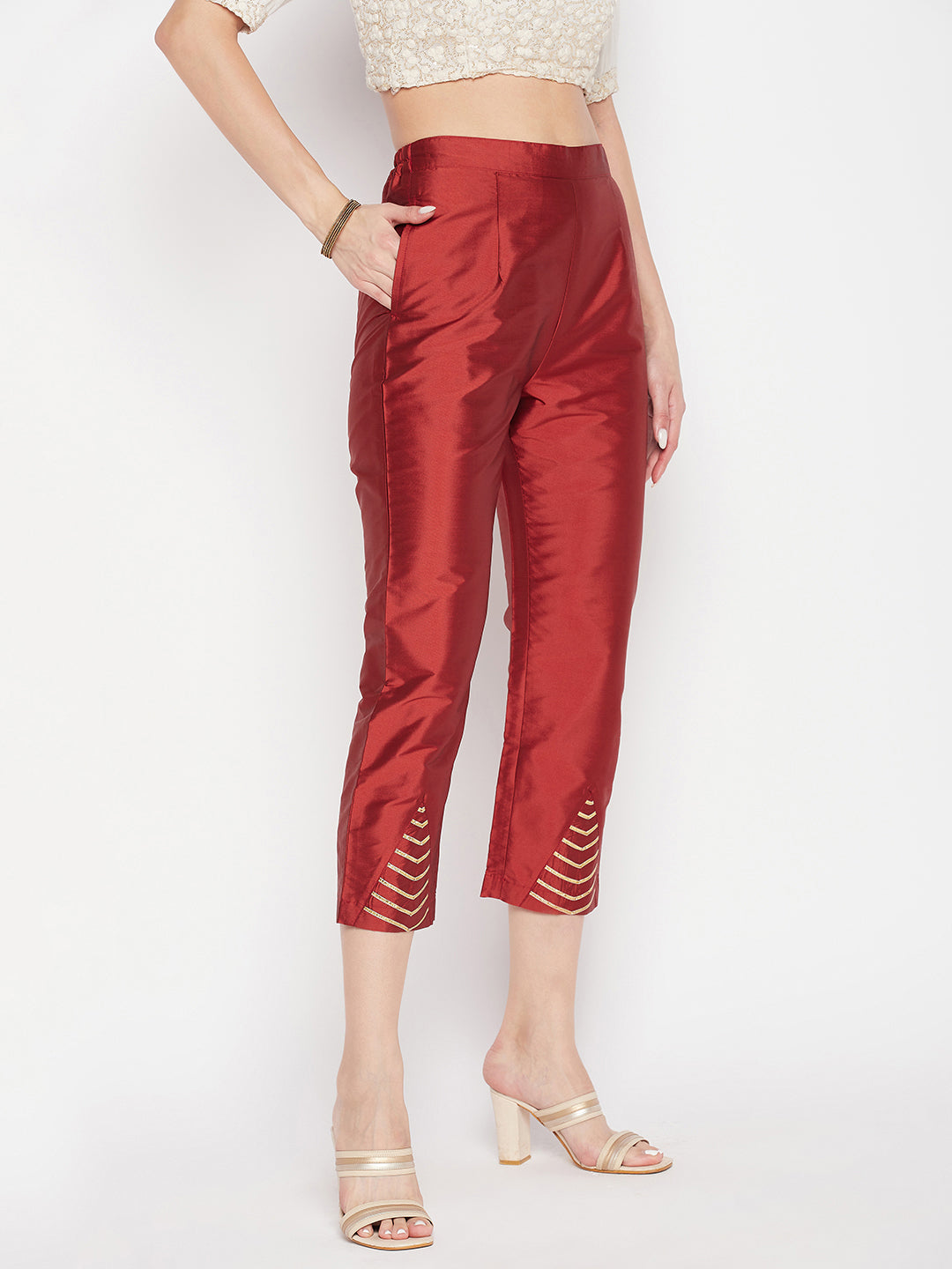 Clora Rust Solid Taffeta Silk Trouser