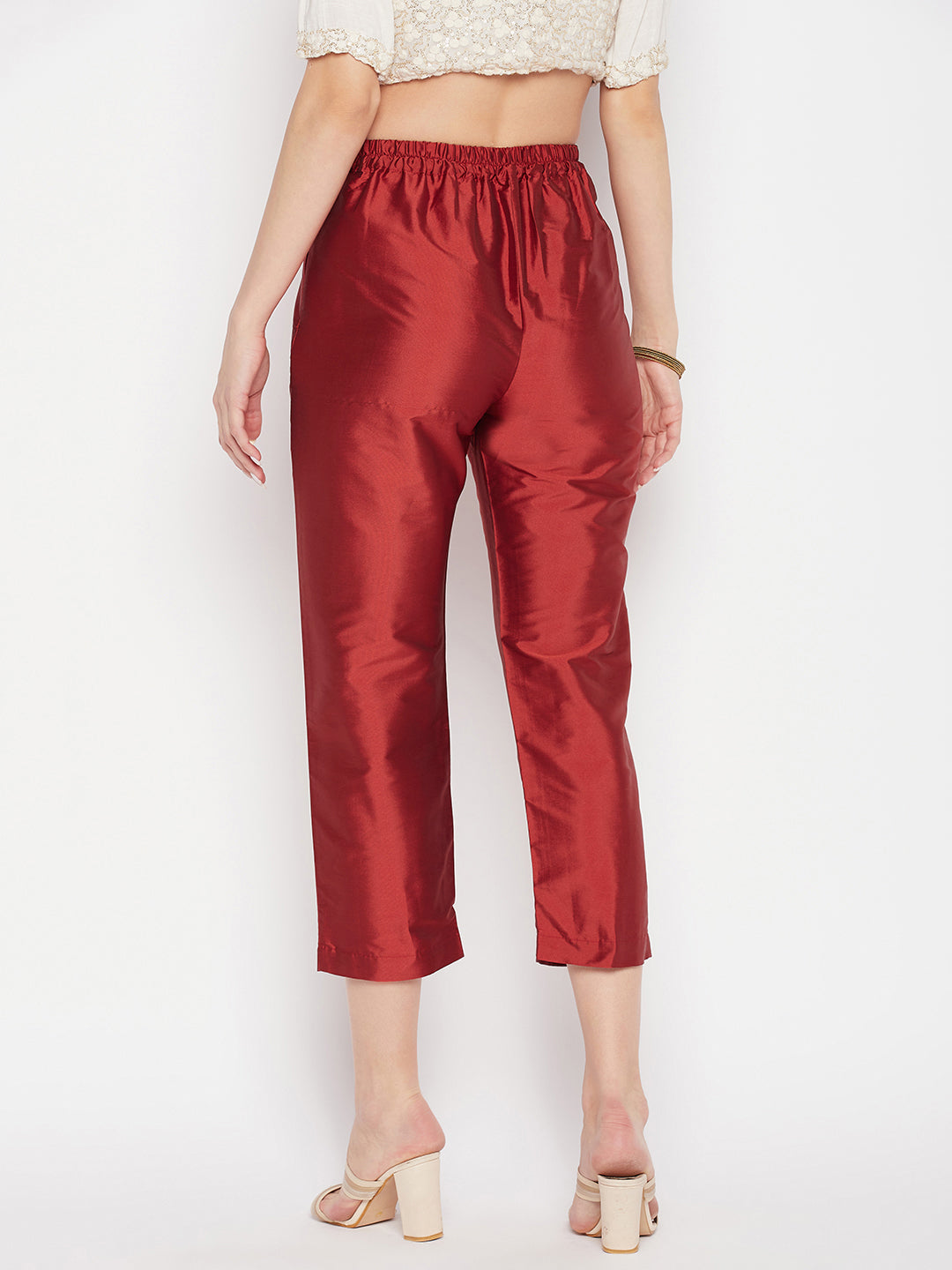 Clora Rust Solid Taffeta Silk Trouser