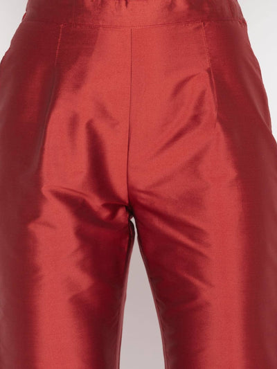 Clora Rust Solid Taffeta Silk Trouser