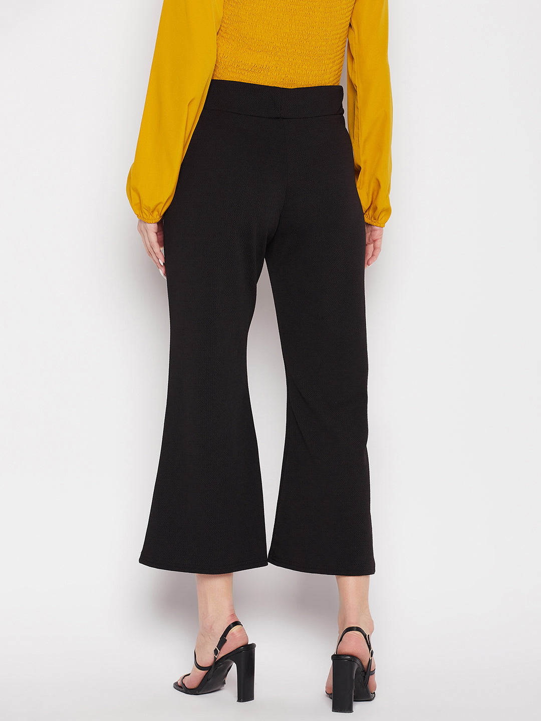 Clora Black Regular Fit Solid Bootcut Trousers