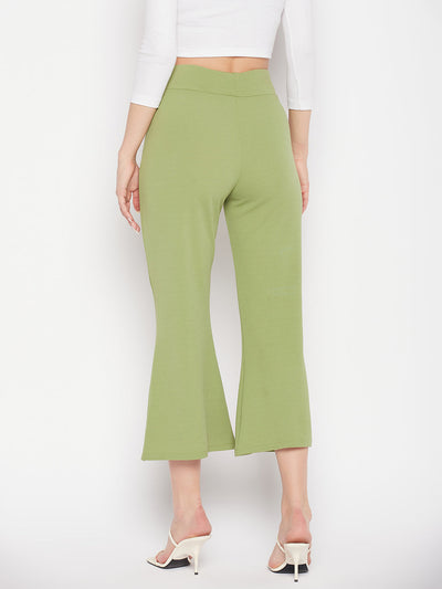 Clora Sea Green Regular Fit Solid Bootcut Trousers