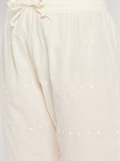 Clora Off-White Embroidered Chikankari Straight Cotton Palazzo