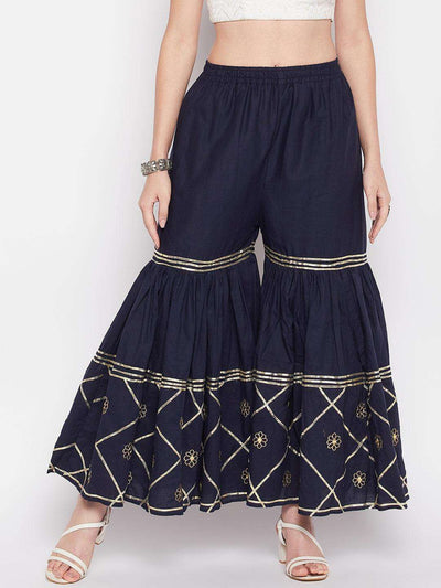 Clora Navy Blue Gotta Patti Cotton Embellished Gharara