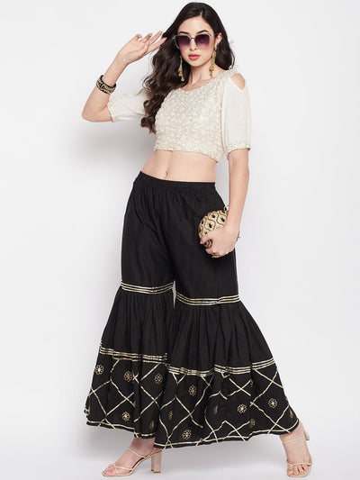 Clora Black Gotta Patti Cotton Embellished Gharara