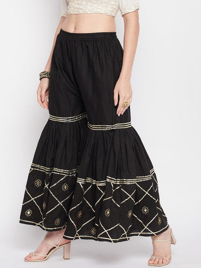 Clora Black Gotta Patti Cotton Embellished Gharara