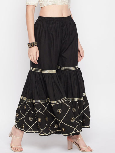 Clora Black Gotta Patti Cotton Embellished Gharara