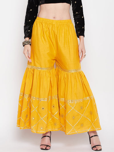 Clora Mustard Gotta Patti Cotton Embellished Gharara