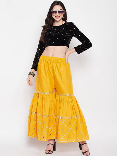 Clora Mustard Gotta Patti Cotton Embellished Gharara