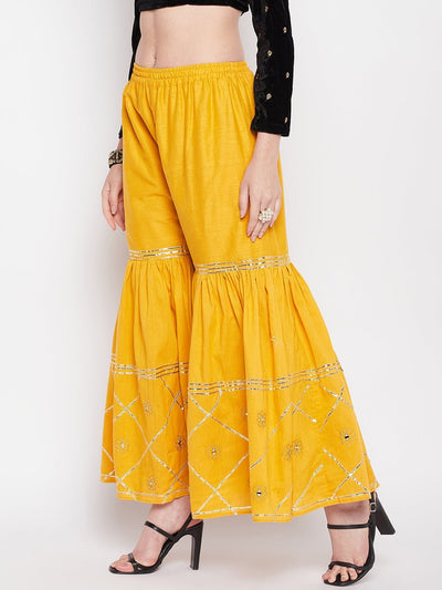 Clora Mustard Gotta Patti Cotton Embellished Gharara