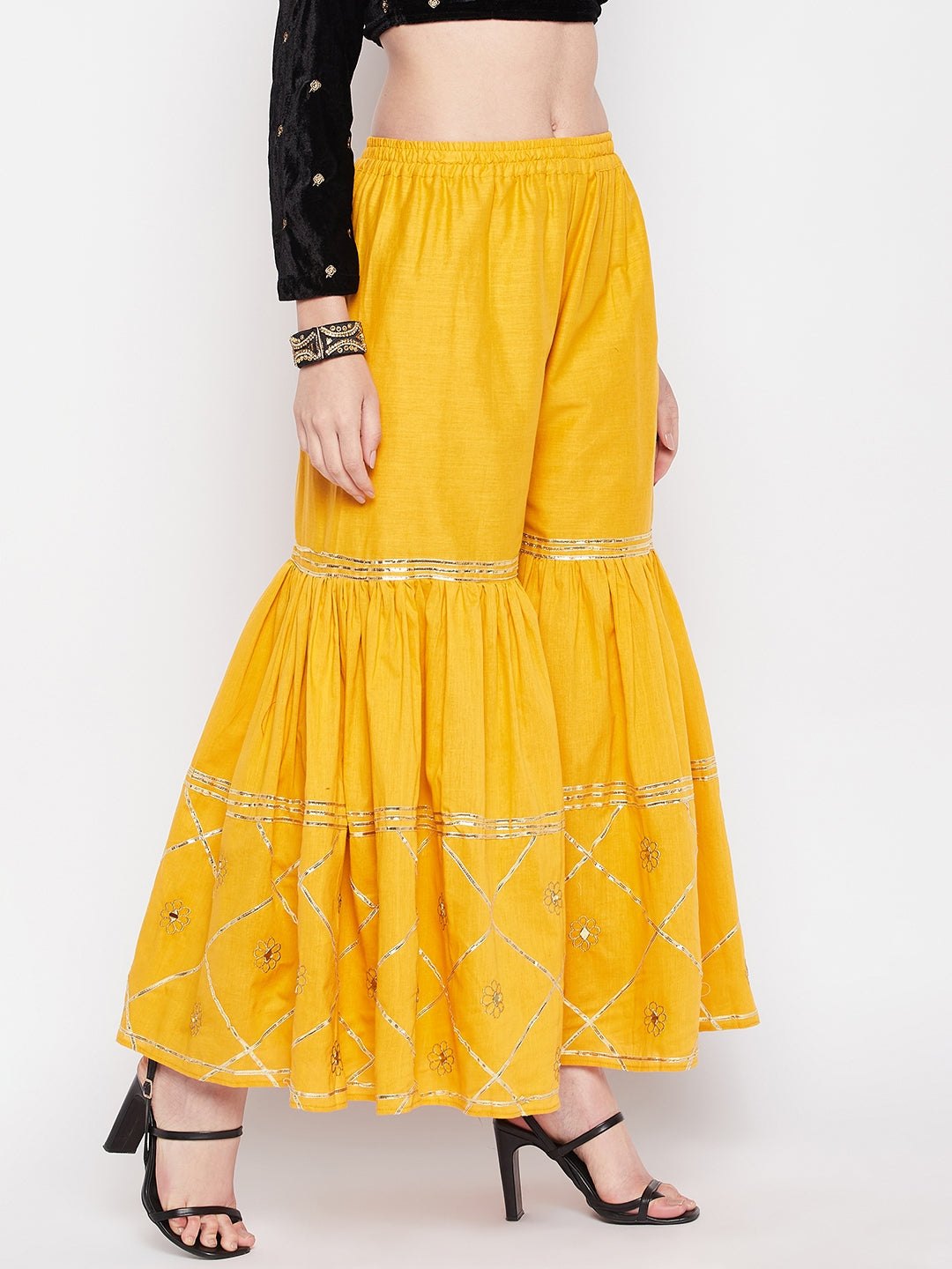 Clora Mustard Gotta Patti Cotton Embellished Gharara