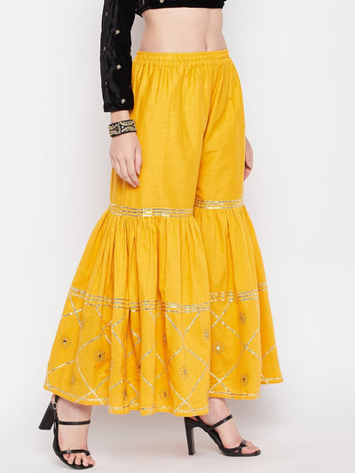 Clora Mustard Gotta Patti Cotton Embellished Gharara