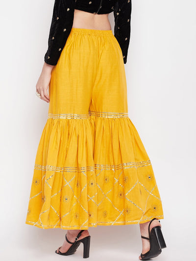 Clora Mustard Gotta Patti Cotton Embellished Gharara