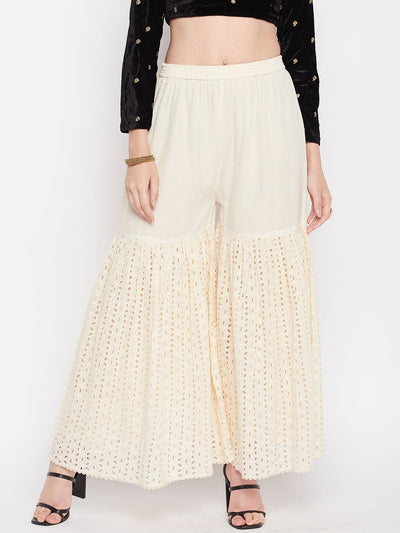 Clora Off-White Chikankari Cotton Flared Gharara