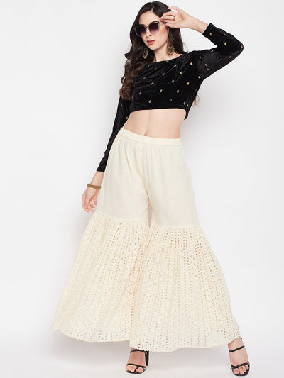 Clora Off-White Chikankari Cotton Flared Gharara