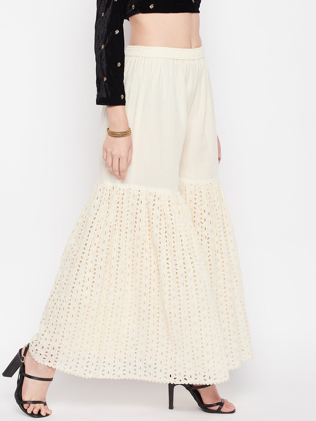 Clora Off-White Chikankari Cotton Flared Gharara