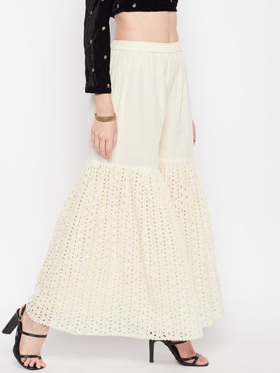 Clora Off-White Chikankari Cotton Flared Gharara