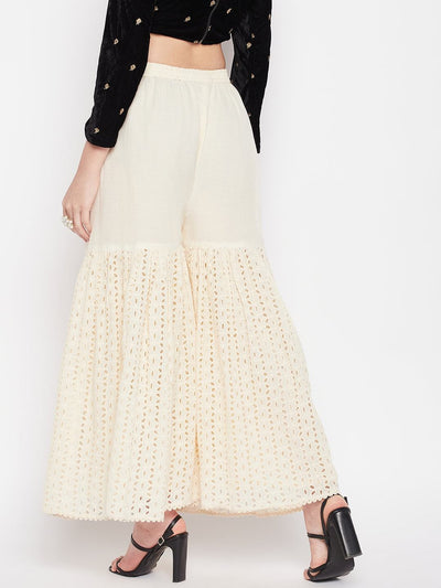 Clora Off-White Chikankari Cotton Flared Gharara