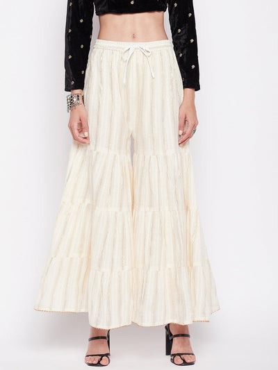 Clora Off-White Golden Lurex Embellished Cotton Gharara