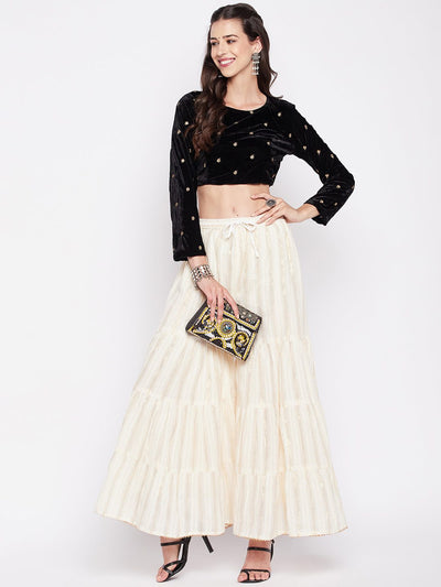 Clora Off-White Golden Lurex Embellished Cotton Gharara