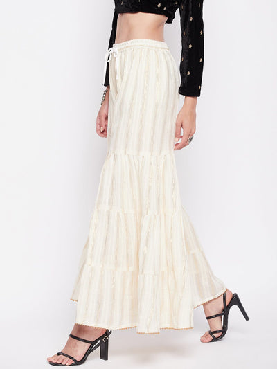 Clora Off-White Golden Lurex Embellished Cotton Gharara