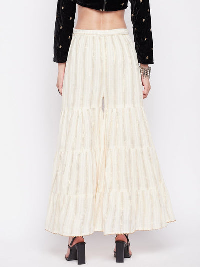 Clora Off-White Golden Lurex Embellished Cotton Gharara