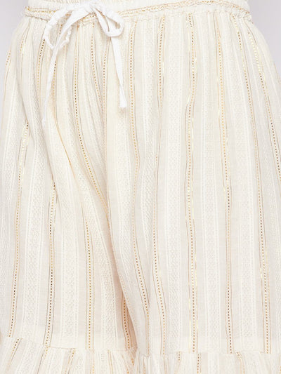 Clora Off-White Golden Lurex Embellished Cotton Gharara