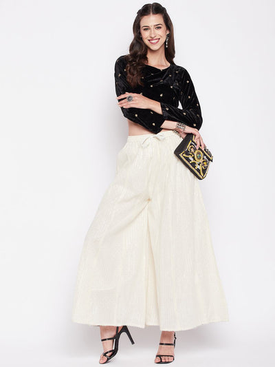 Clora Off-White Silver Lurex Embellished Cotton Sharara