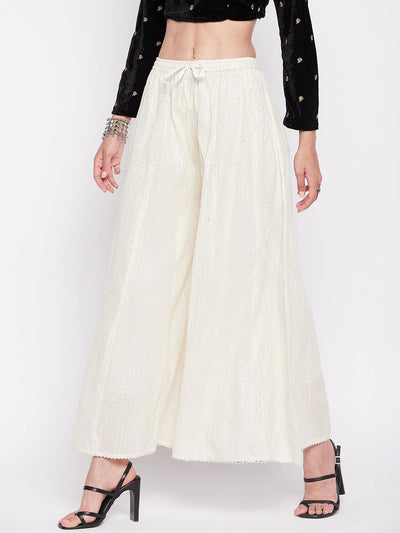 Clora Off-White Silver Lurex Embellished Cotton Sharara