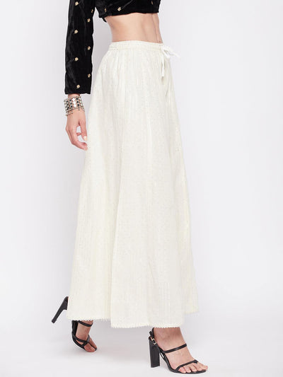 Clora Off-White Silver Lurex Embellished Cotton Sharara