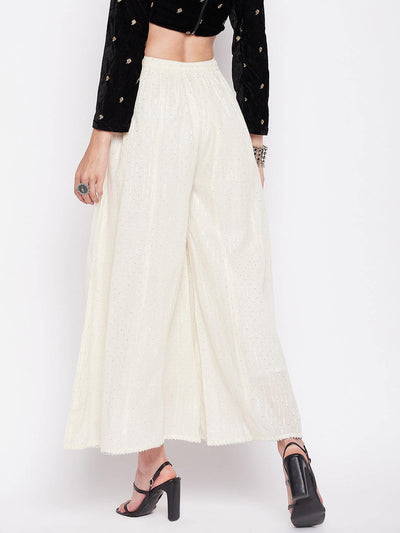Clora Off-White Silver Lurex Embellished Cotton Sharara
