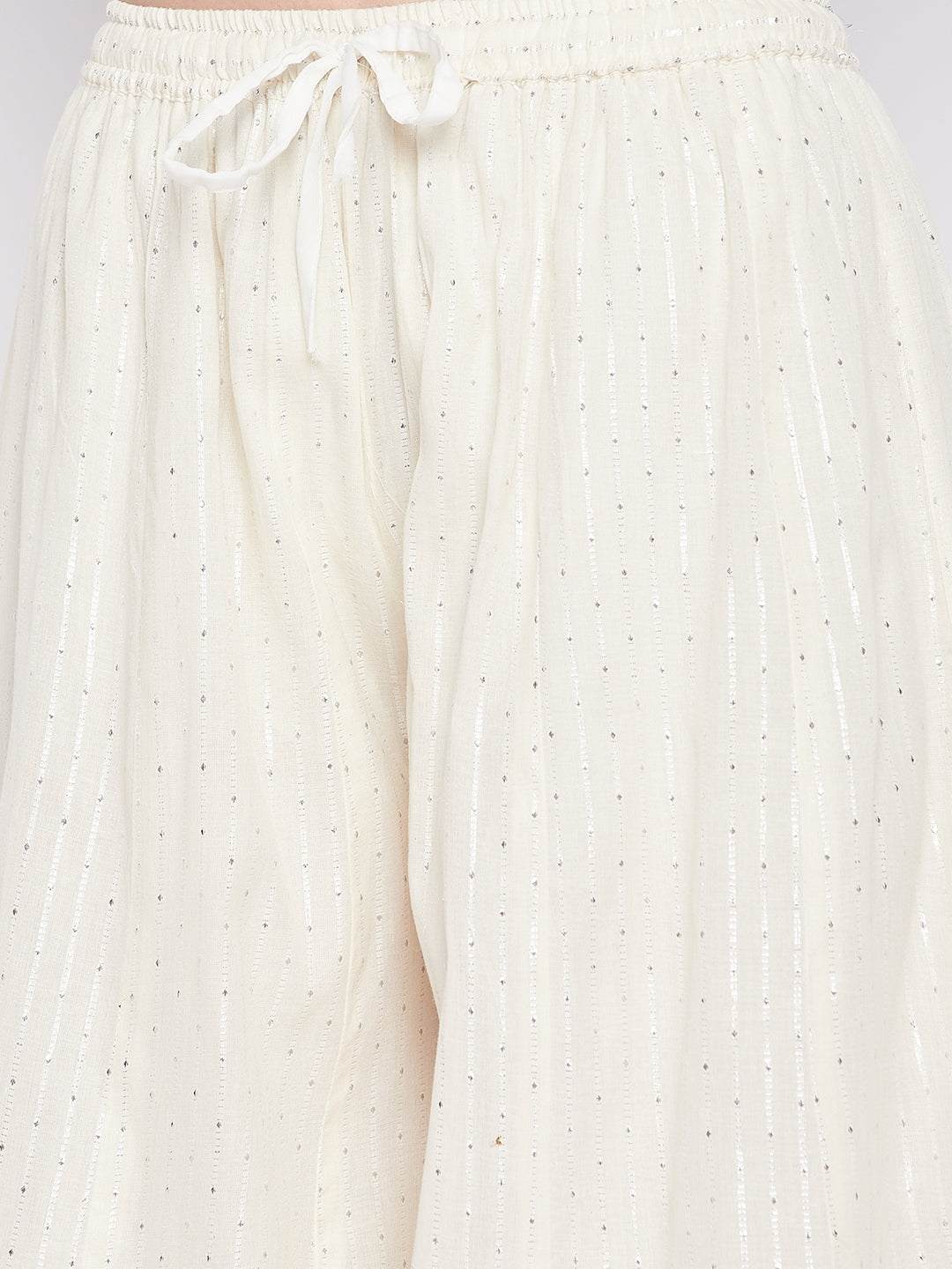 Clora Off-White Silver Lurex Embellished Cotton Sharara