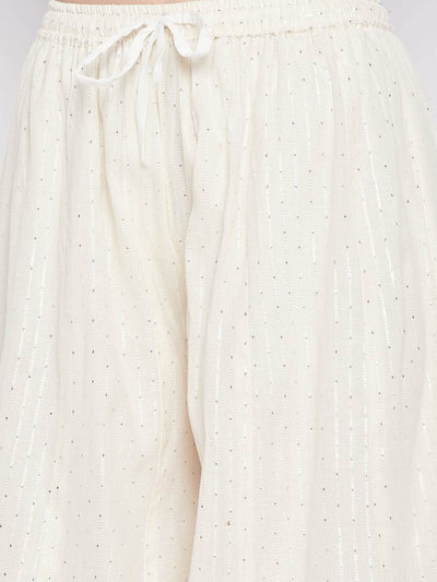 Clora Off-White Silver Lurex Embellished Cotton Sharara