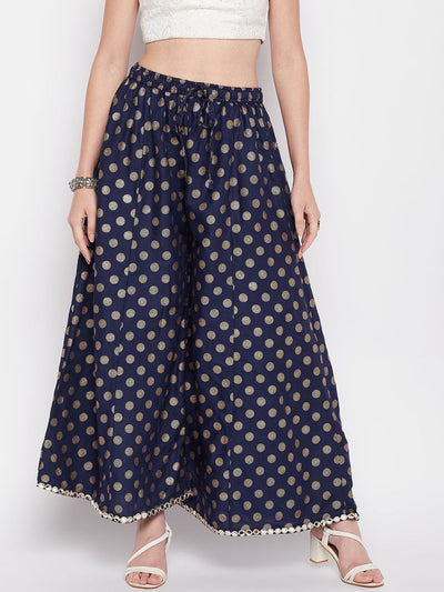 Clora Navy Blue Polka Dot Embellished Hem Rayon Sharara