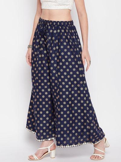 Clora Navy Blue Polka Dot Embellished Hem Rayon Sharara