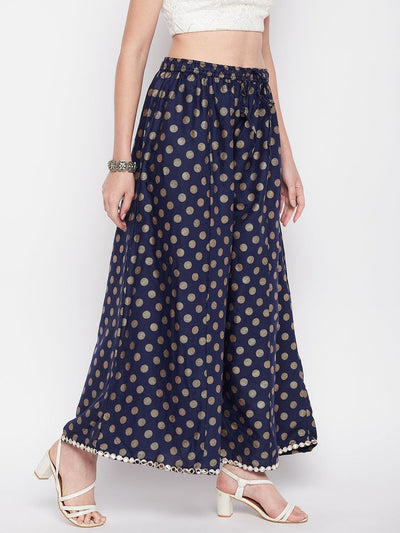 Clora Navy Blue Polka Dot Embellished Hem Rayon Sharara