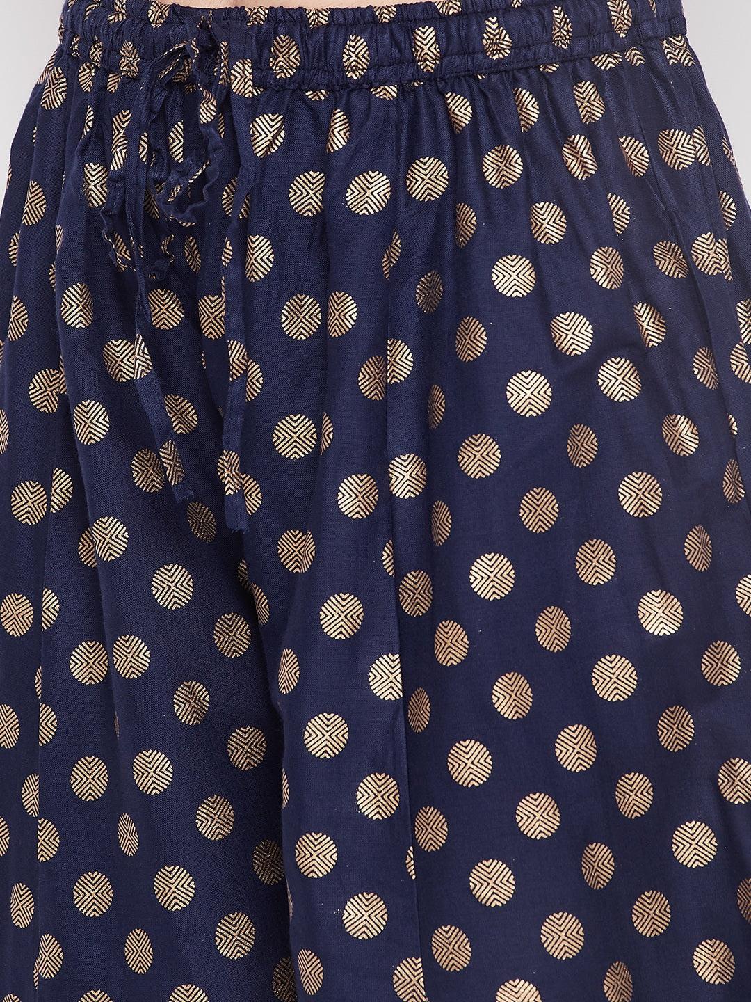 Clora Navy Blue Polka Dot Embellished Hem Rayon Sharara