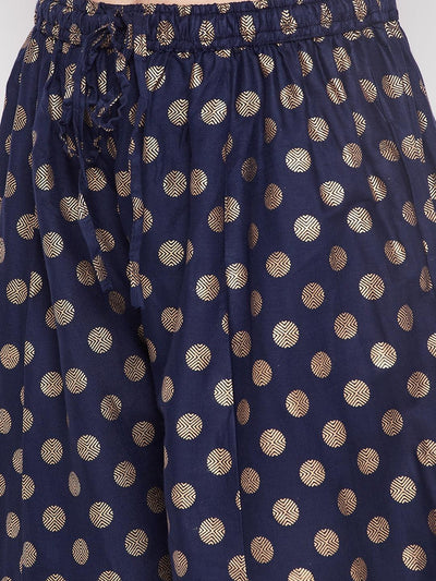 Clora Navy Blue Polka Dot Embellished Hem Rayon Sharara