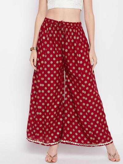 Clora Maroon Polka Dot Embellished Hem Rayon Sharara