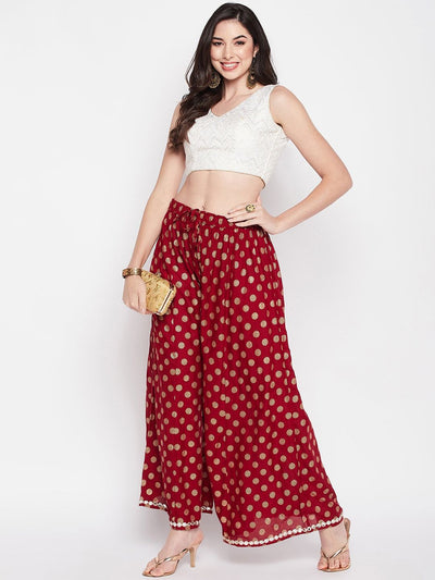 Clora Maroon Polka Dot Embellished Hem Rayon Sharara