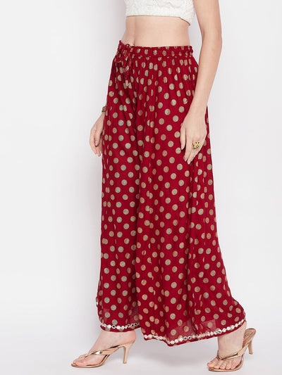 Clora Maroon Polka Dot Embellished Hem Rayon Sharara