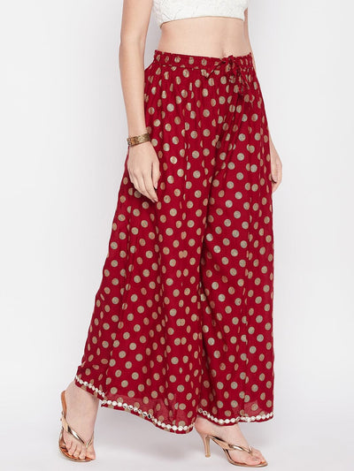 Clora Maroon Polka Dot Embellished Hem Rayon Sharara