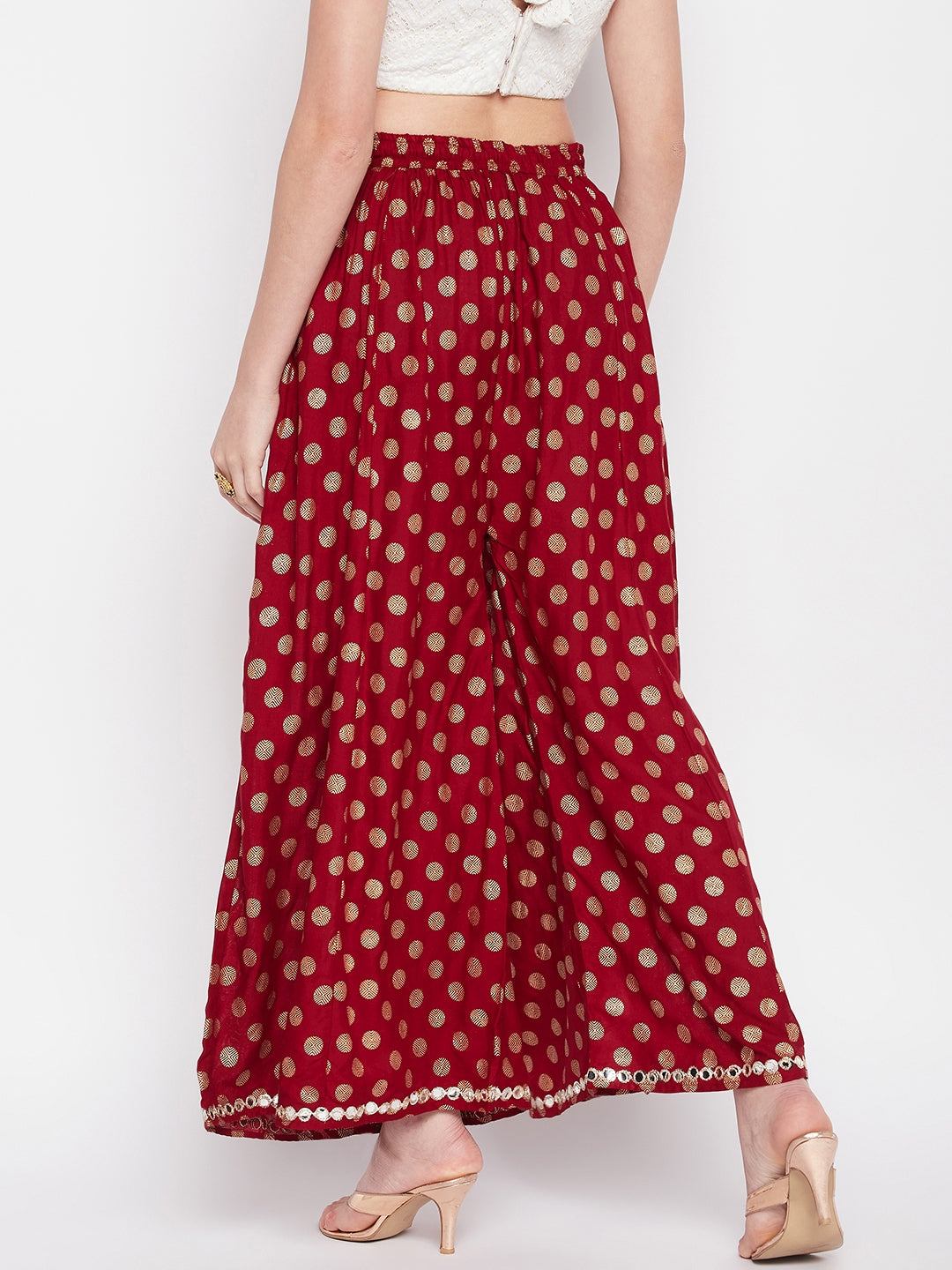 Clora Maroon Polka Dot Embellished Hem Rayon Sharara